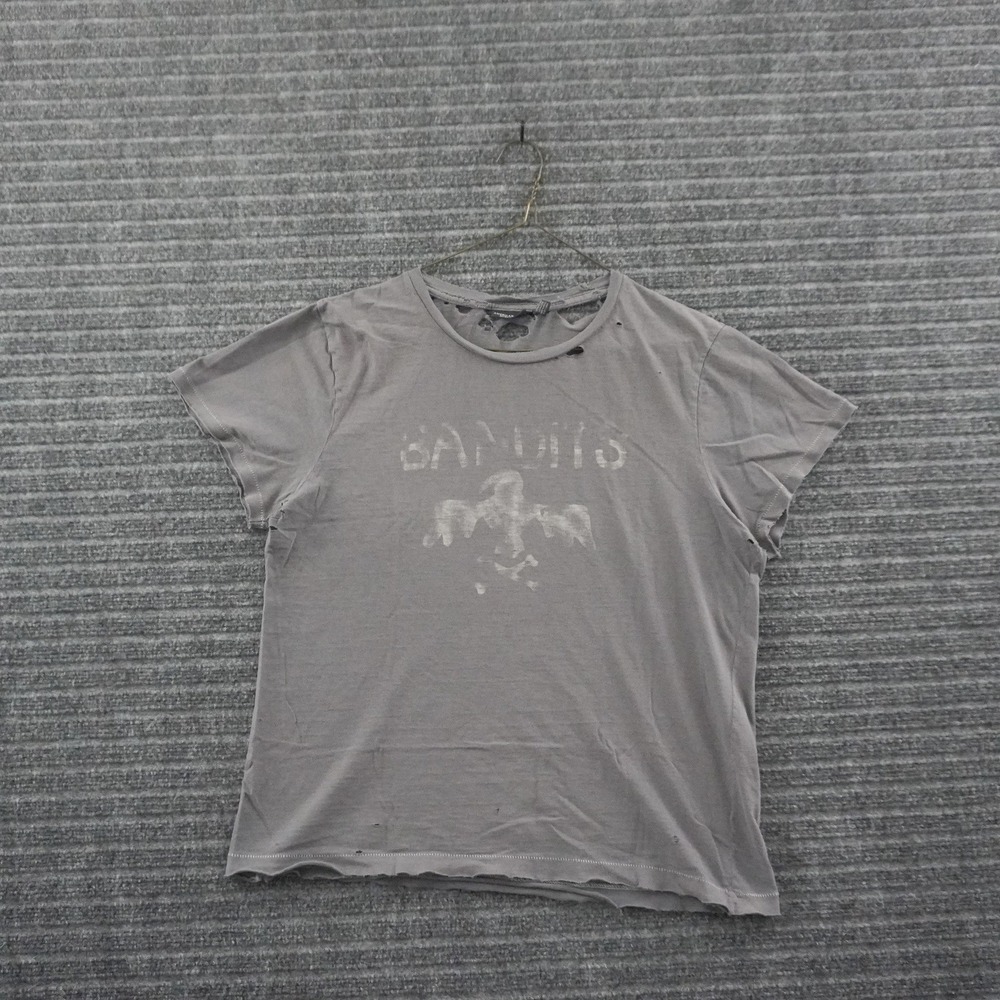 Vintage American Eagle T-Shirt Women XL Gray Bandits Graphic Distressed Tee